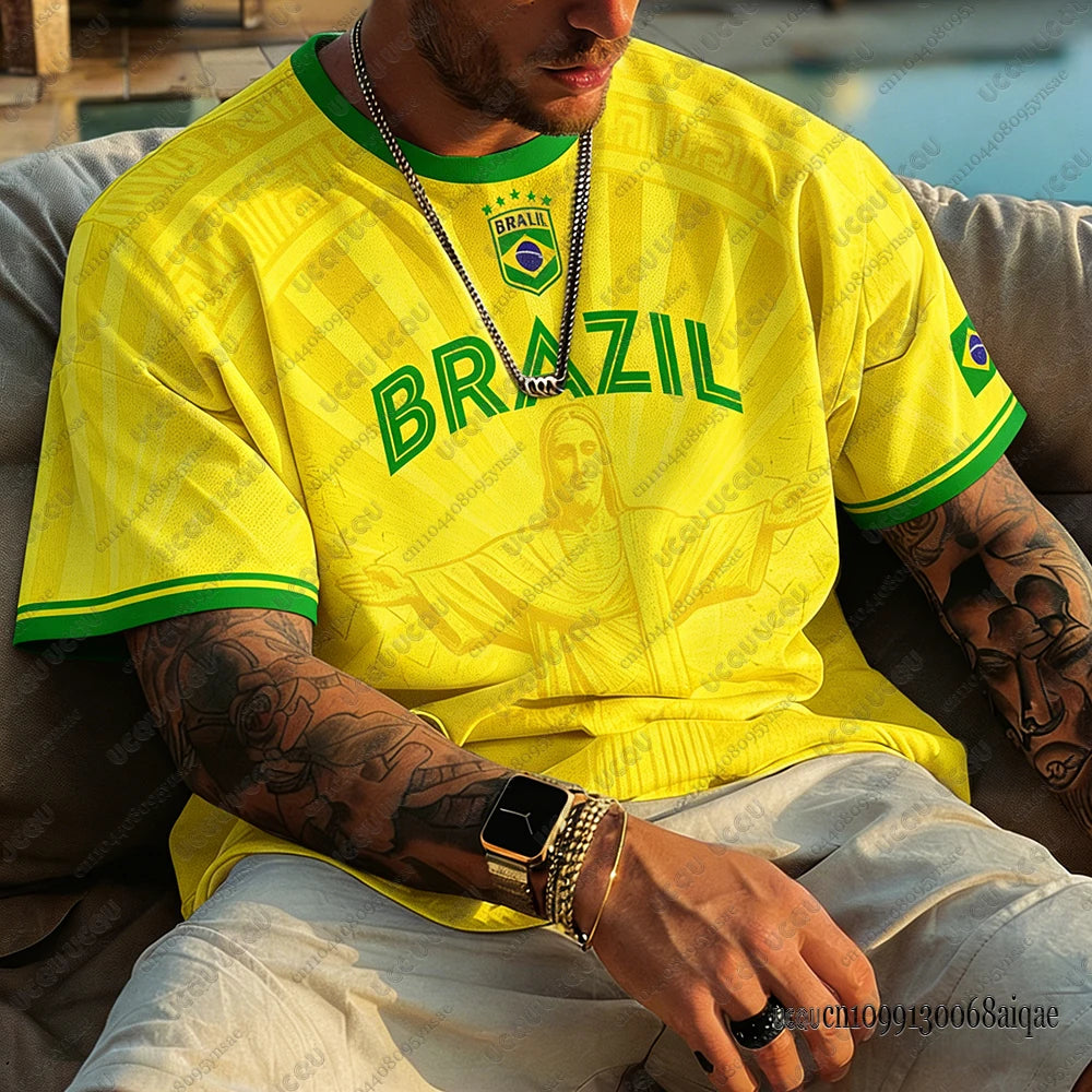Summer New Brazil Football Jerseys For Men Classic God Brazil Short Sleeve Tees Casual O-neck Sports Tshirts Man Clothing