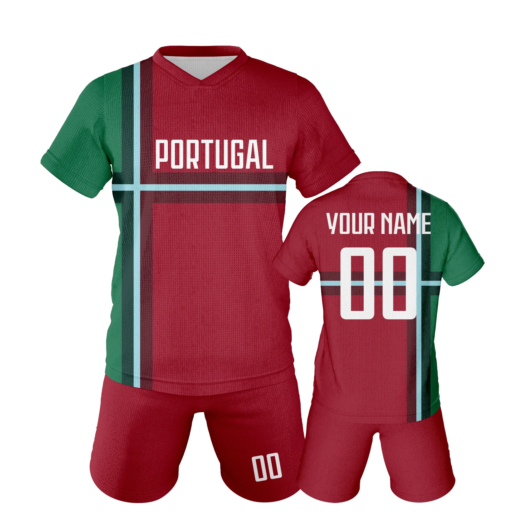 Portugal Custom Soccer Jersey Shorts Kit National Team Kids Football Shirt Personalized Name Number Uniform for Boys Girls Fans