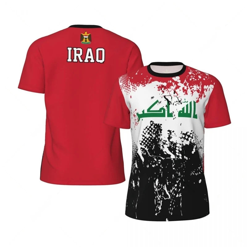 Iraq Flag Graphic Mens Football Jersey Fashion National Emblem 3D Printed Sports T Shirt Casual Oversized Breathable O Neck Tees