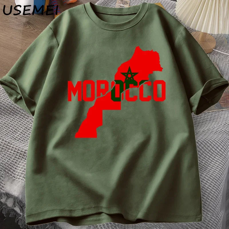 Morocco Flag Graphic T Shirts Men Cotton Short Sleeve Moroccan T-shirt Men's Printed T Shirt Male Clothes Streetwear