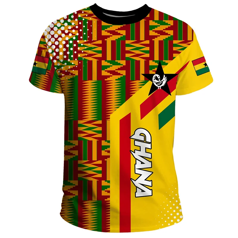 Camiseta masculina com estampa da bandeira e emblema de Gana africana, camiseta de time de futebol, camiseta de treino esportivo de verão ao ar livre