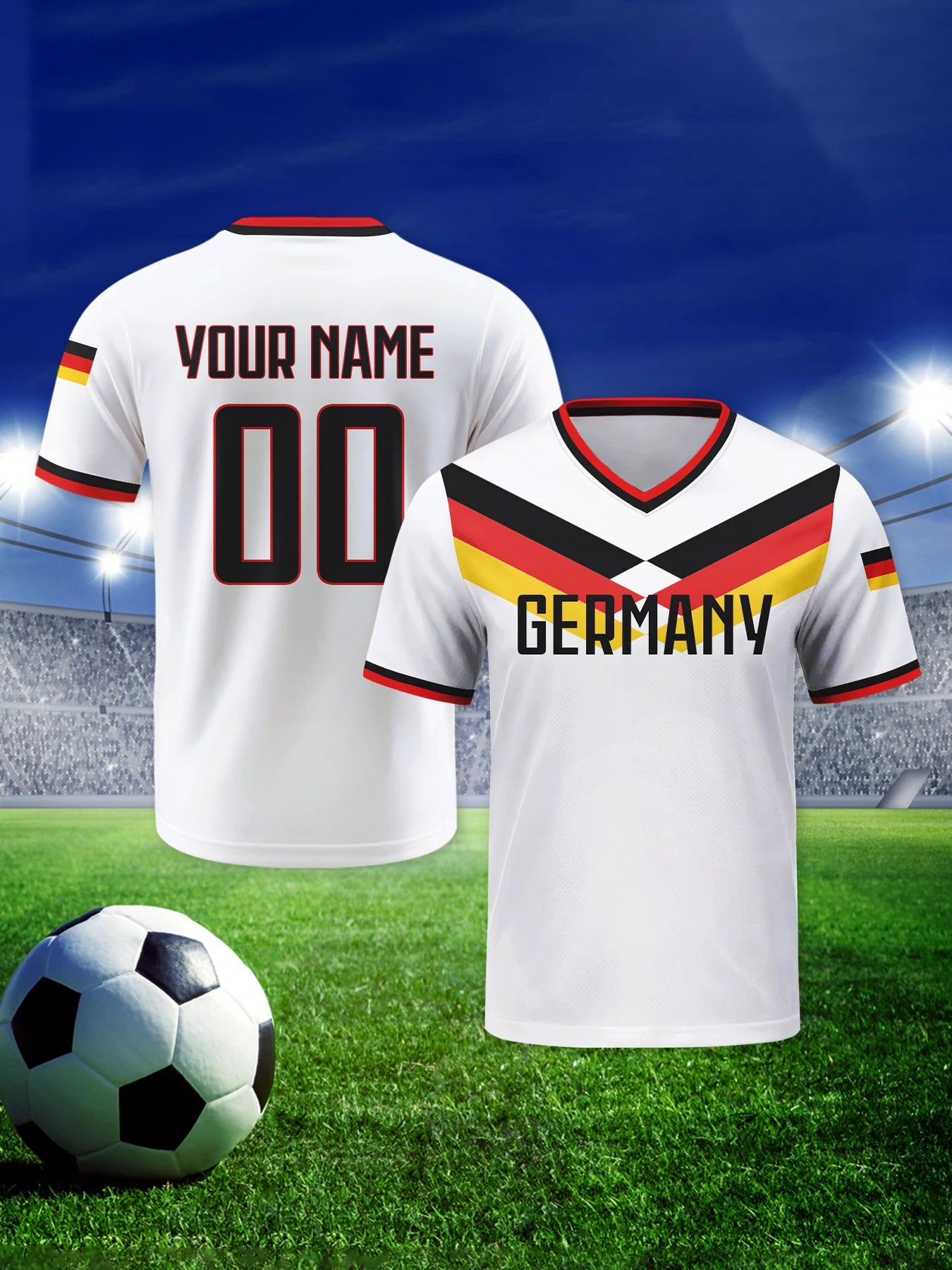 Custom Germany Football Jersey Personalized with Name Number Breathable V-neck Soccer Team Shirt for Men Youth Women