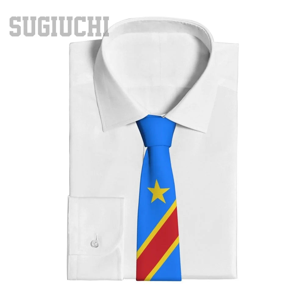 Democratic Republic Of Congo Flag Emblem Men Women Neck Ties Casual Plaid Tie Suits Slim Wedding Party Business Necktie Gravatas