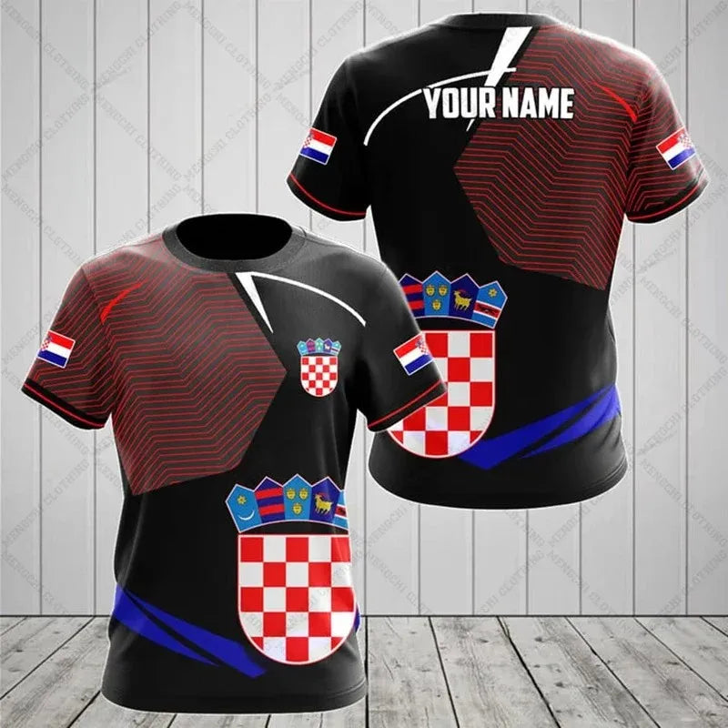 Croatia National Emblem Printing Cool Flag Fashion New Casual Men's And Women's Round Neck Short Sleeve Oversized Sports T-shirt