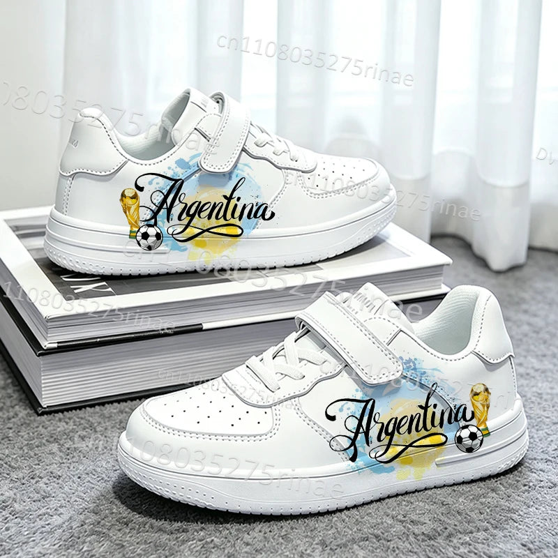 Argentina 2026 Football Sports Shoes for Kids – Boys & Girls Lightweight Breathable Walking Sneakers | Soft Sole Casual Athletic Running Shoes