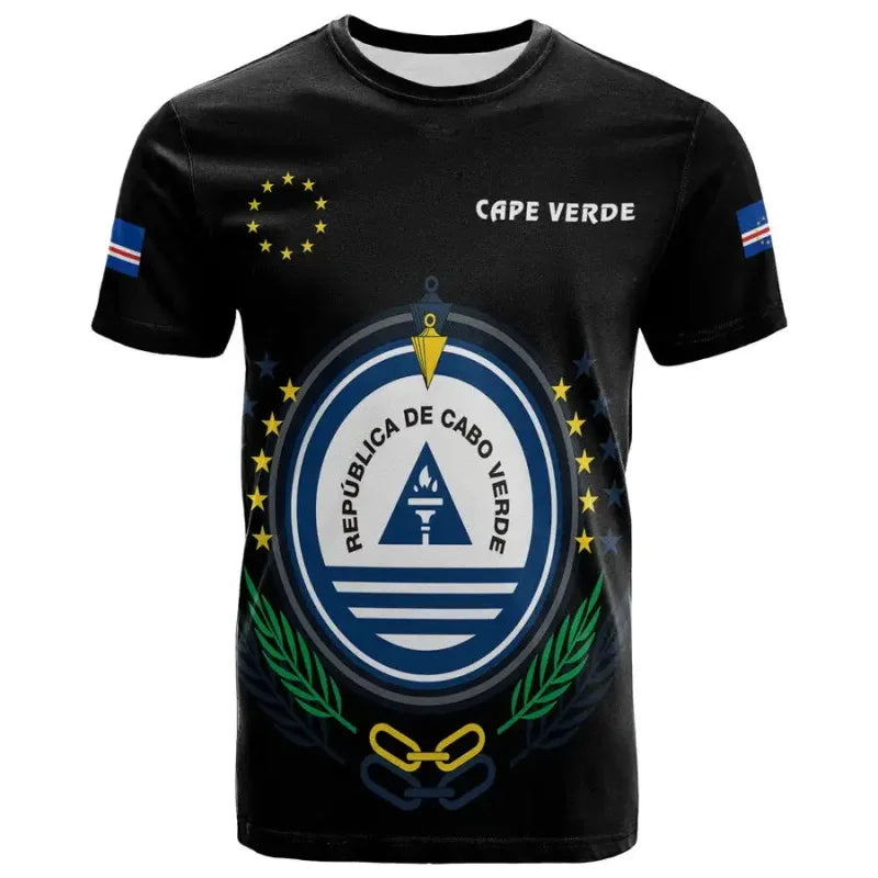Cape Verde National Flag Emblem Print T-shirt For Men Vert Caboverde Short Sleeve T Shirt Bandana Vert Celebration Tees Top