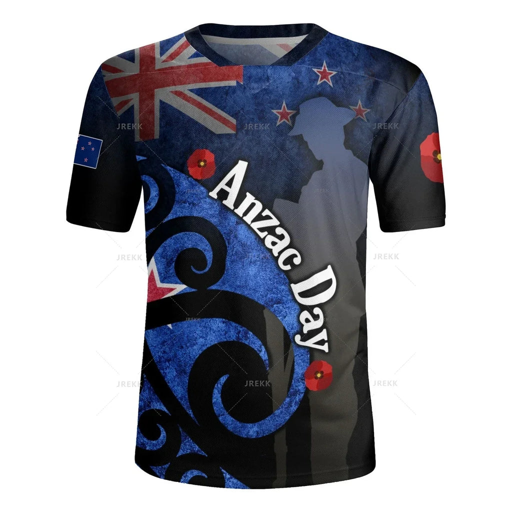 New Zealand Rugby-Jersey Silver Fern Flag Styles 3D Printed V Neck T Shirt NZ Jersey V-Neck T-Shirts Men Cool Short Sleeves Tees