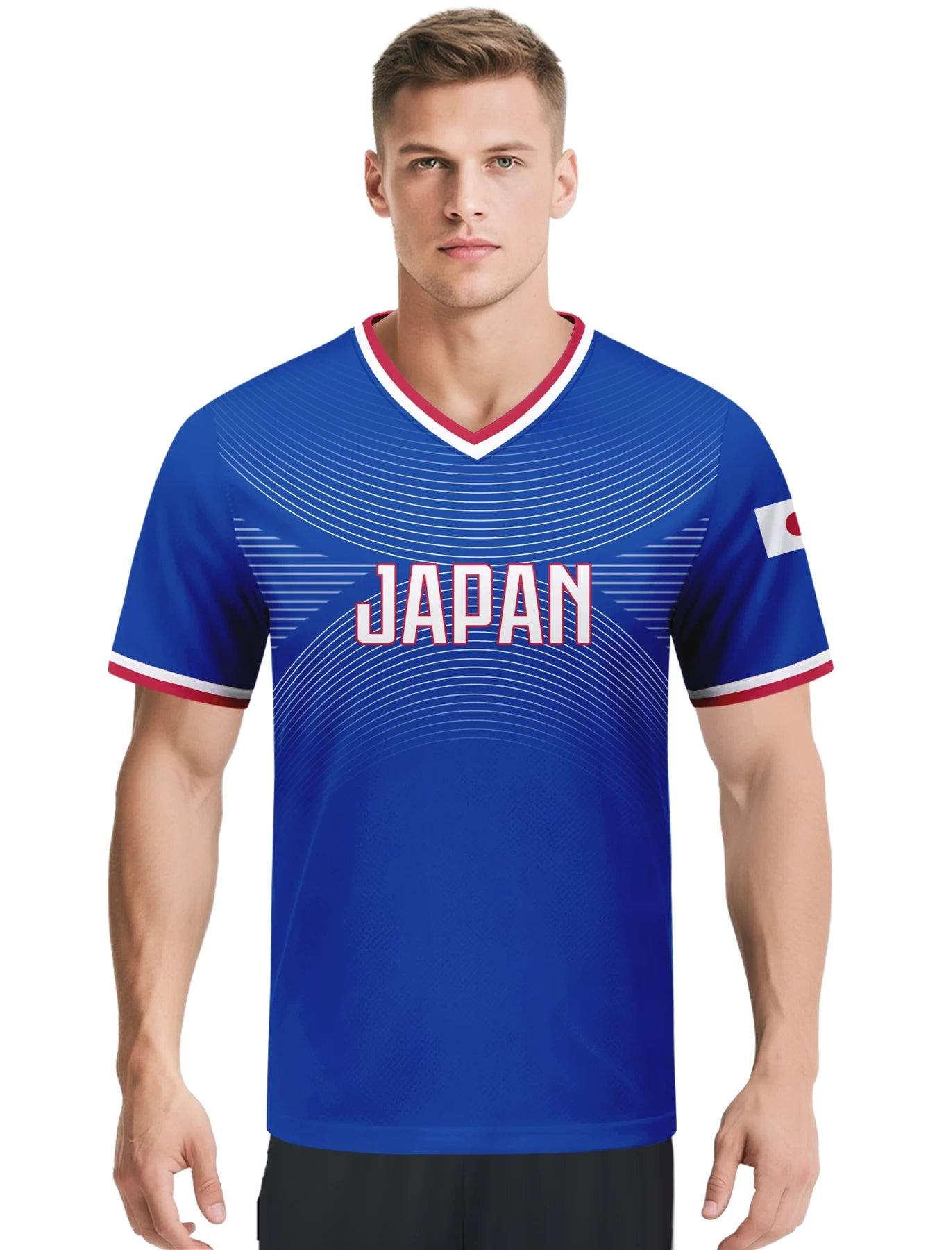 Custom Japan Football Jersey Personalized with Name Number V-neck Soccer National Team Shirt for Men Youth Women