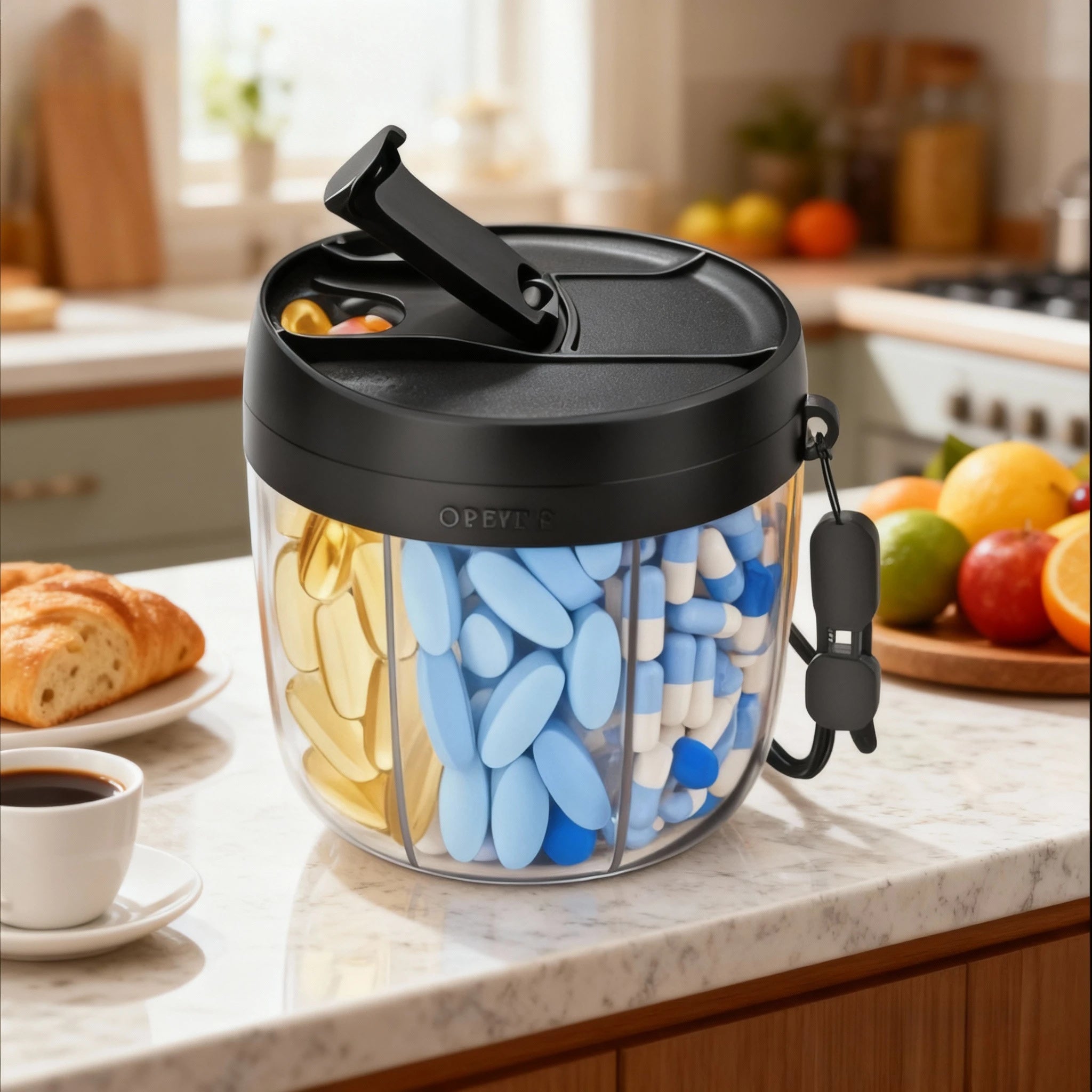 7 Compartment Pill Organizer with Anti Mix Design for Energy Boost Capsules and Vitamin Supplement Storage Box