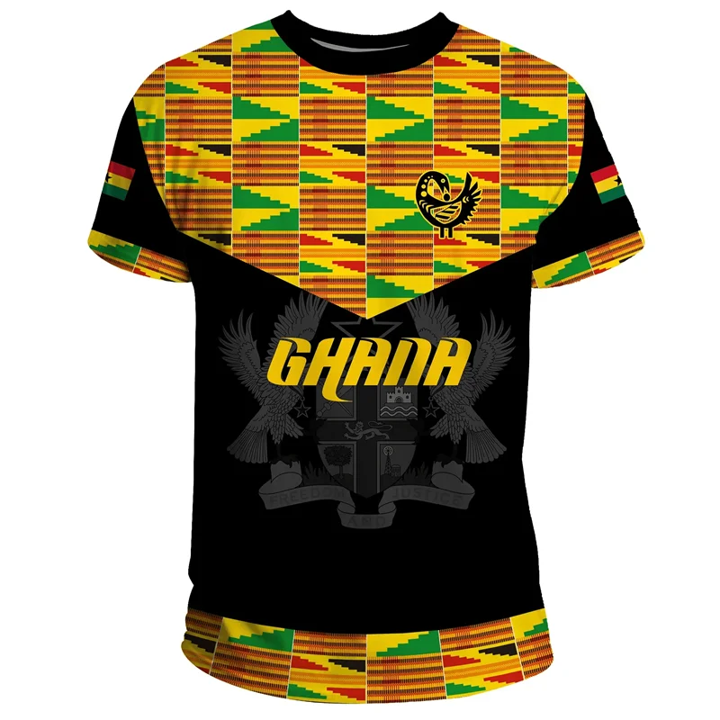 Camiseta masculina com estampa da bandeira e emblema de Gana africana, camiseta de time de futebol, camiseta de treino esportivo de verão ao ar livre