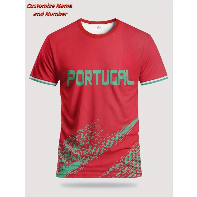 3D PRINTED PORTUGAL FOOTBALL JERSEY MEN'S T-SHIRT WITH FOOTBALL PATTERN CASUAL SPORTS CREW NECK LOOSE TOP