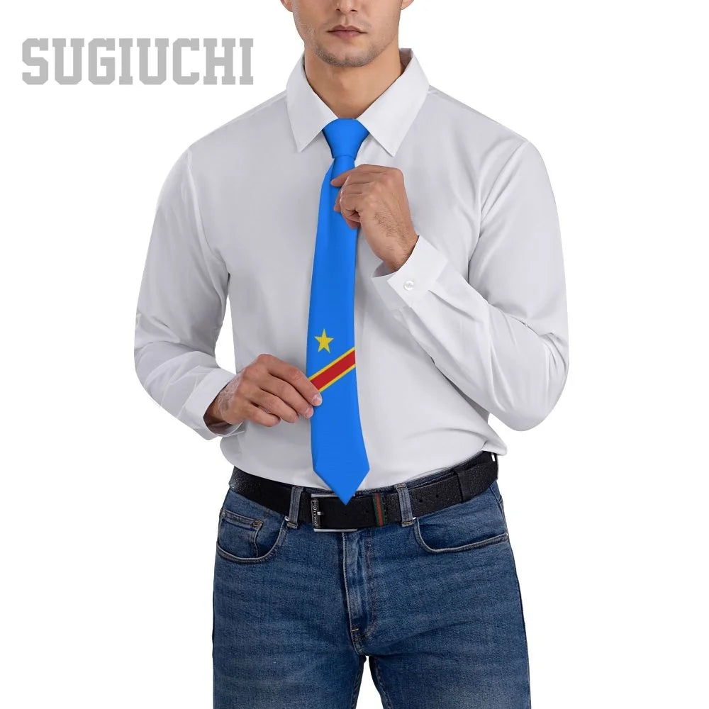 Democratic Republic Of Congo Flag Emblem Men Women Neck Ties Casual Plaid Tie Suits Slim Wedding Party Business Necktie Gravatas