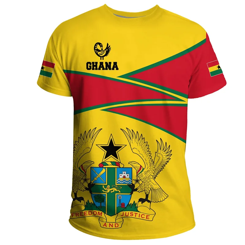 Camiseta masculina com estampa da bandeira e emblema de Gana africana, camiseta de time de futebol, camiseta de treino esportivo de verão ao ar livre