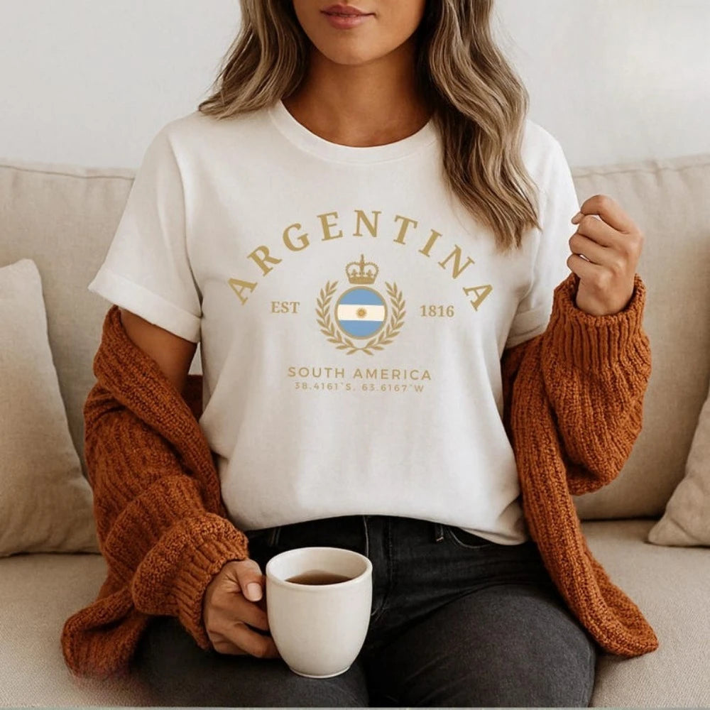 Camisa da Argentina Camiseta Estilo Vintage da Argentina Blusas da América Latina Moletom Estilo Vintage Feminino Blusas de Algodão de Alta Qualidade