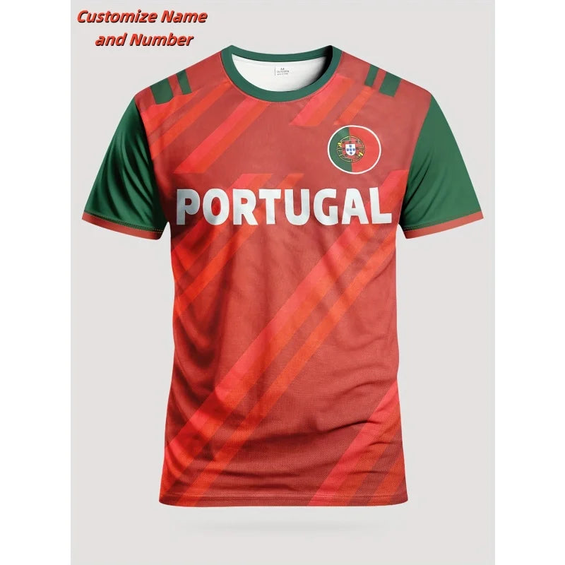 3D PRINTED PORTUGAL FOOTBALL JERSEY MEN'S T-SHIRT WITH FOOTBALL PATTERN CASUAL SPORTS CREW NECK LOOSE TOP