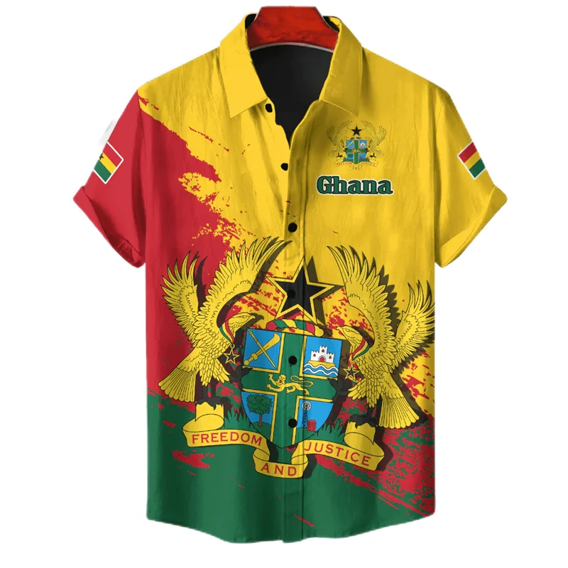 Ghana Flag Map 3D Printed Short Sleeve Shirts For Men Clothes GHA National Emblem Beach Shirts National Emblem Blouses Male Tops
