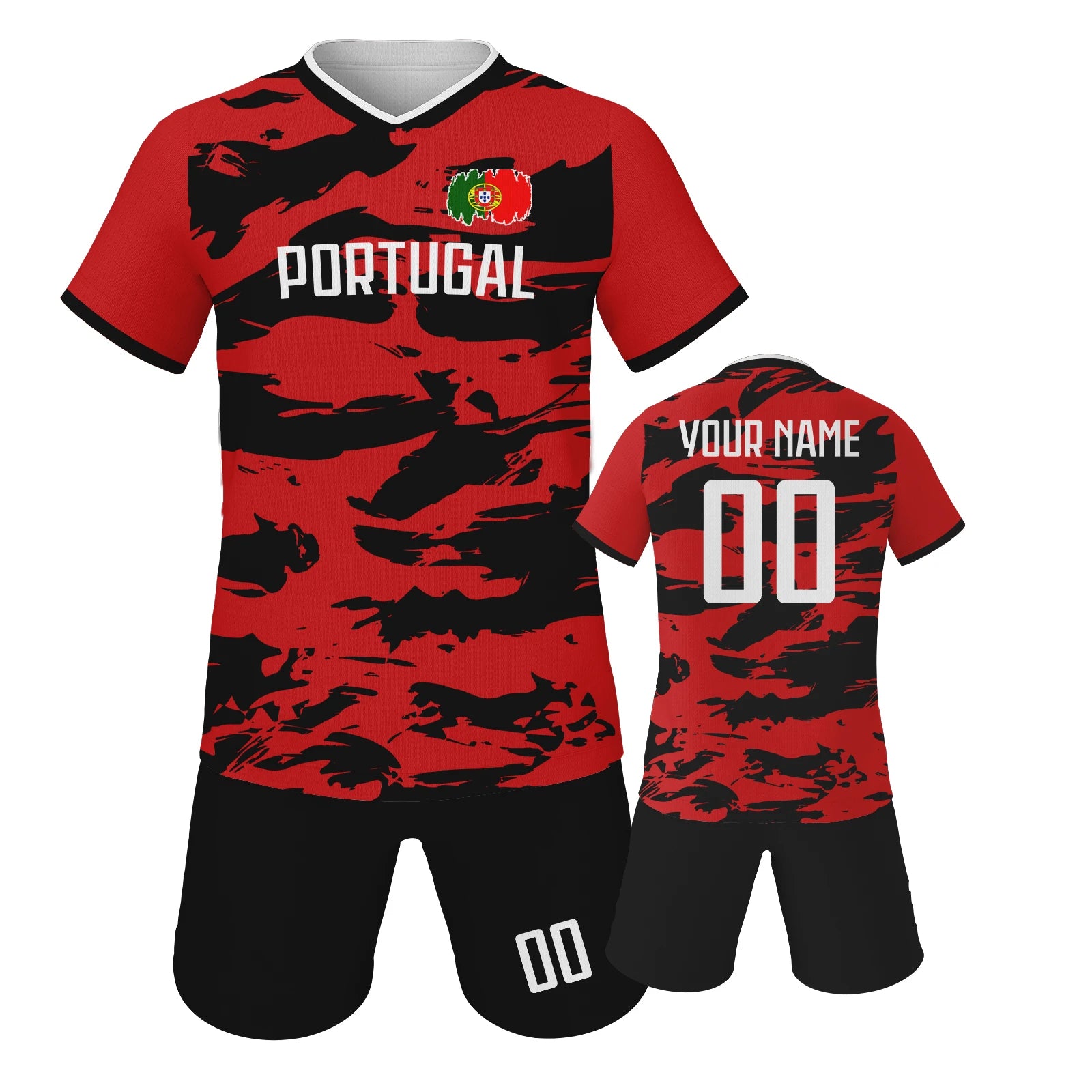 Portugal Custom Soccer Jersey Shorts Kit National Team Kids Football Shirt Personalized Name Number Uniform for Boys Girls Fans