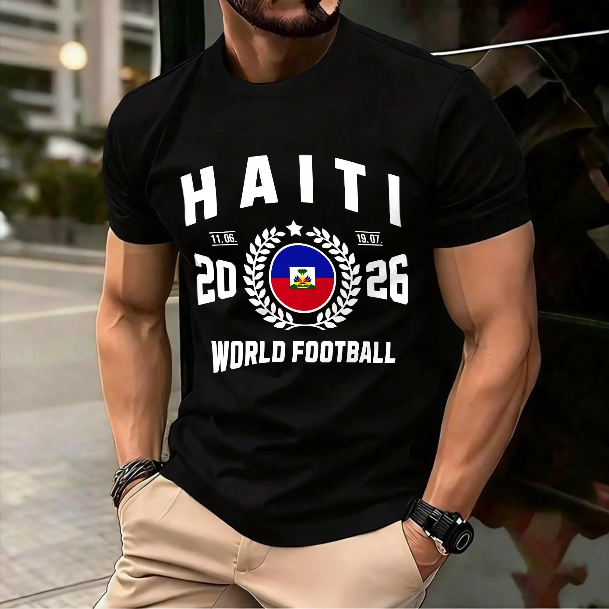 Haiti Football Supporter 2026 Badge T-Shirt  Hip Hop T Shirts Short-Sleeved Vintage Tshirt Summer Cotton Oversized Clothes