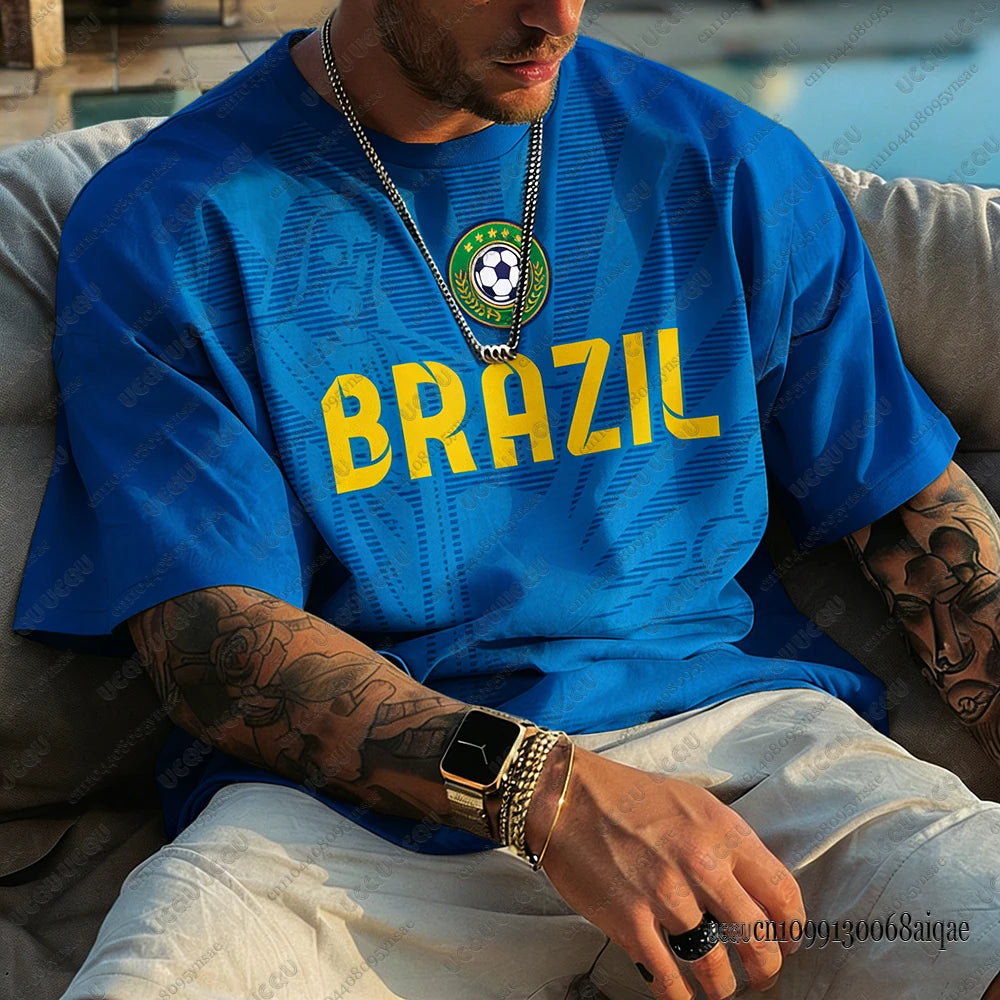 Summer New Brazil Football Jerseys For Men Classic God Brazil Short Sleeve Tees Casual O-neck Sports Tshirts Man Clothing