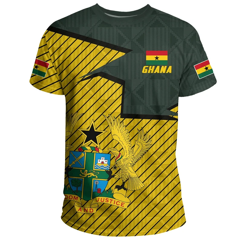Camiseta masculina com estampa da bandeira e emblema de Gana africana, camiseta de time de futebol, camiseta de treino esportivo de verão ao ar livre