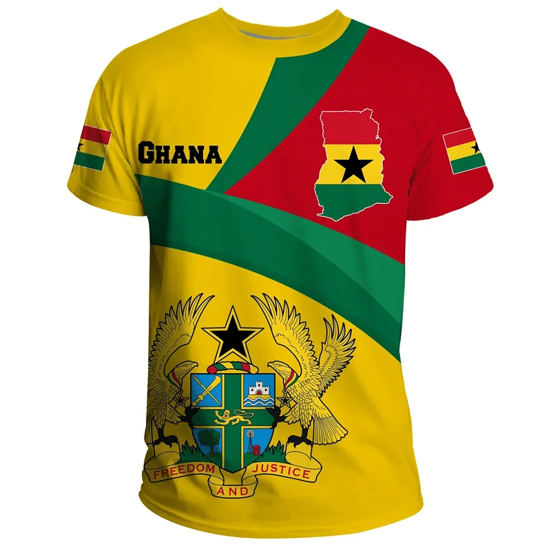 Camiseta masculina com estampa da bandeira e emblema de Gana africana, camiseta de time de futebol, camiseta de treino esportivo de verão ao ar livre