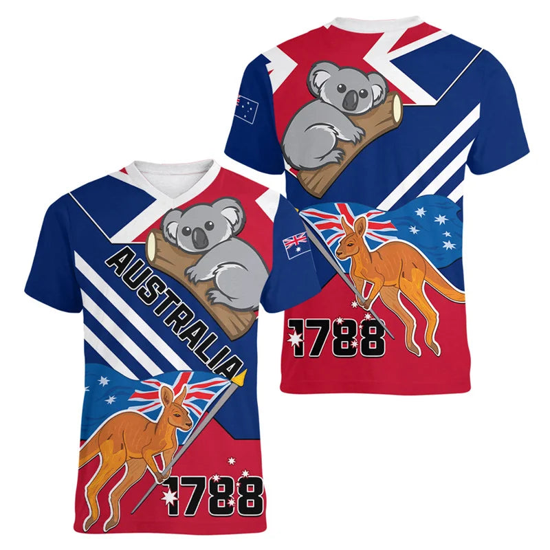 Australia Kangaroo 3D Printed T-Shirt Men Australia World Cup Jersey 2026 Style | Australia Soccer Jersey & Rugby Tee V-Neck Summer Top