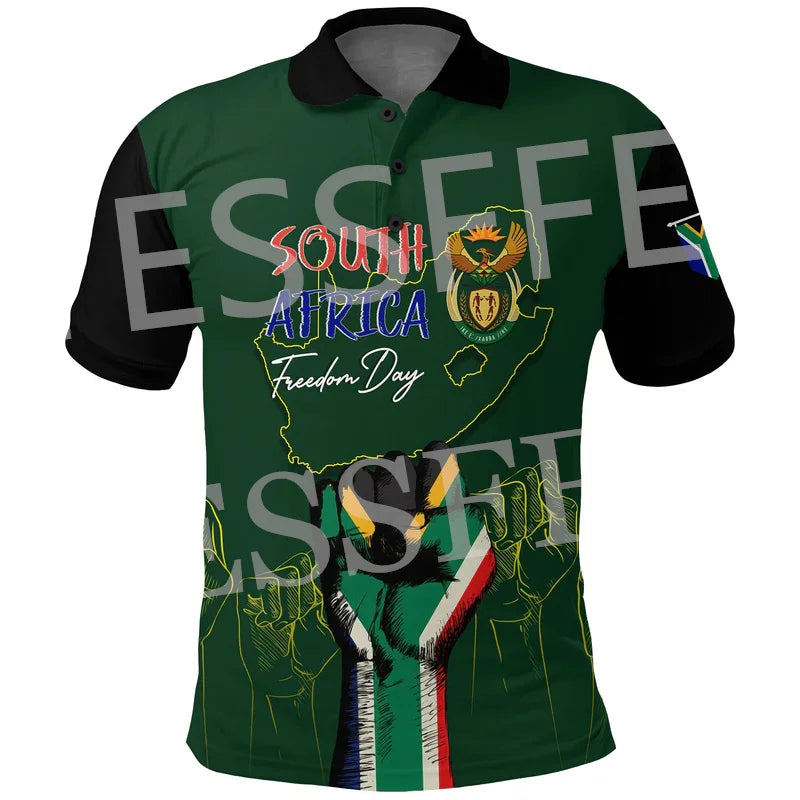Custom Name Africa Country South Africa Flag Tattoo Retro Vintage 3DPrint Summer Casual Polo Shirts Short Sleeves Streetwear X3