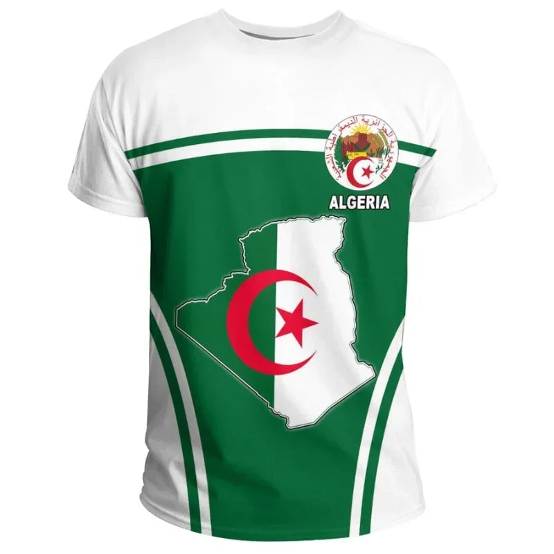 2024 Argélia Bandeira T-shirt Esportiva Casual Solta 3D Impresso de Alta Qualidade T-Shirts Verão Clube de Futebol Masculina Manga Curta Tops