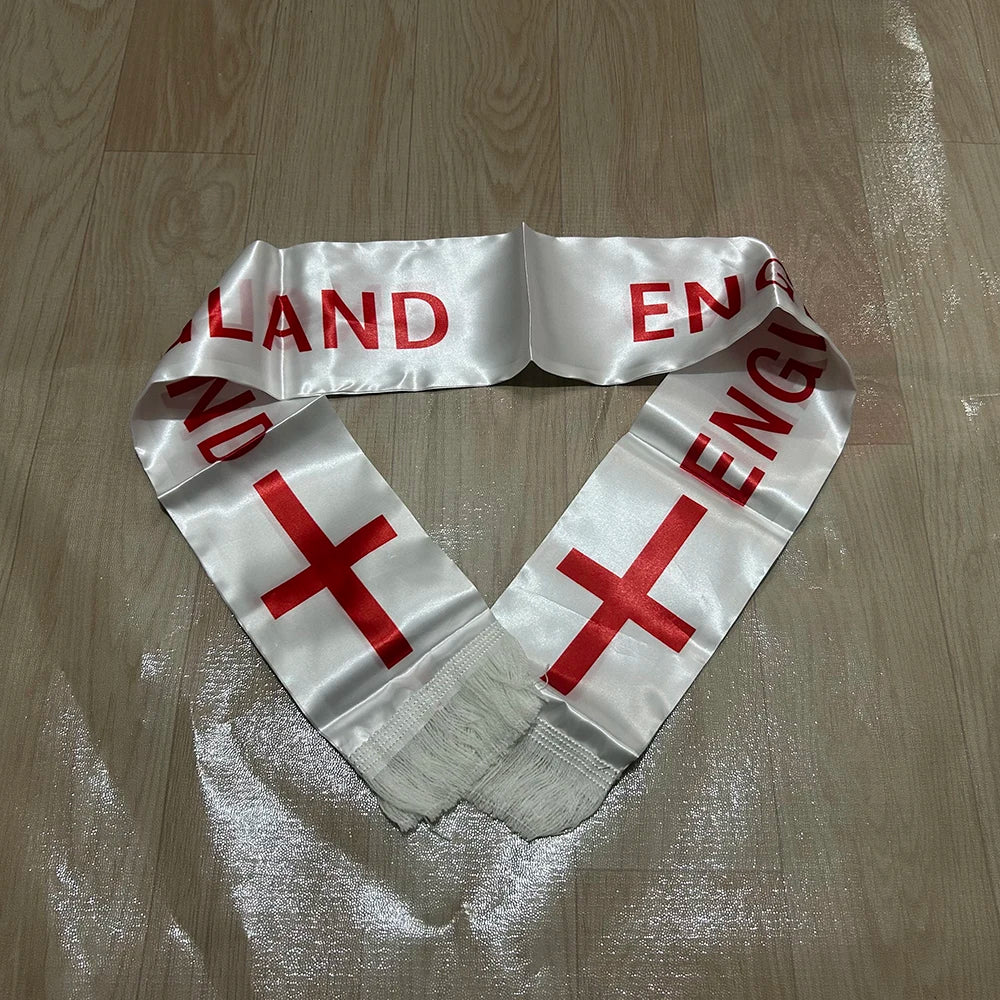 England Scarf 14x135cm Double-sided Printed England Flag Satin Scarf Suitable for 2026 world cup Sports Event