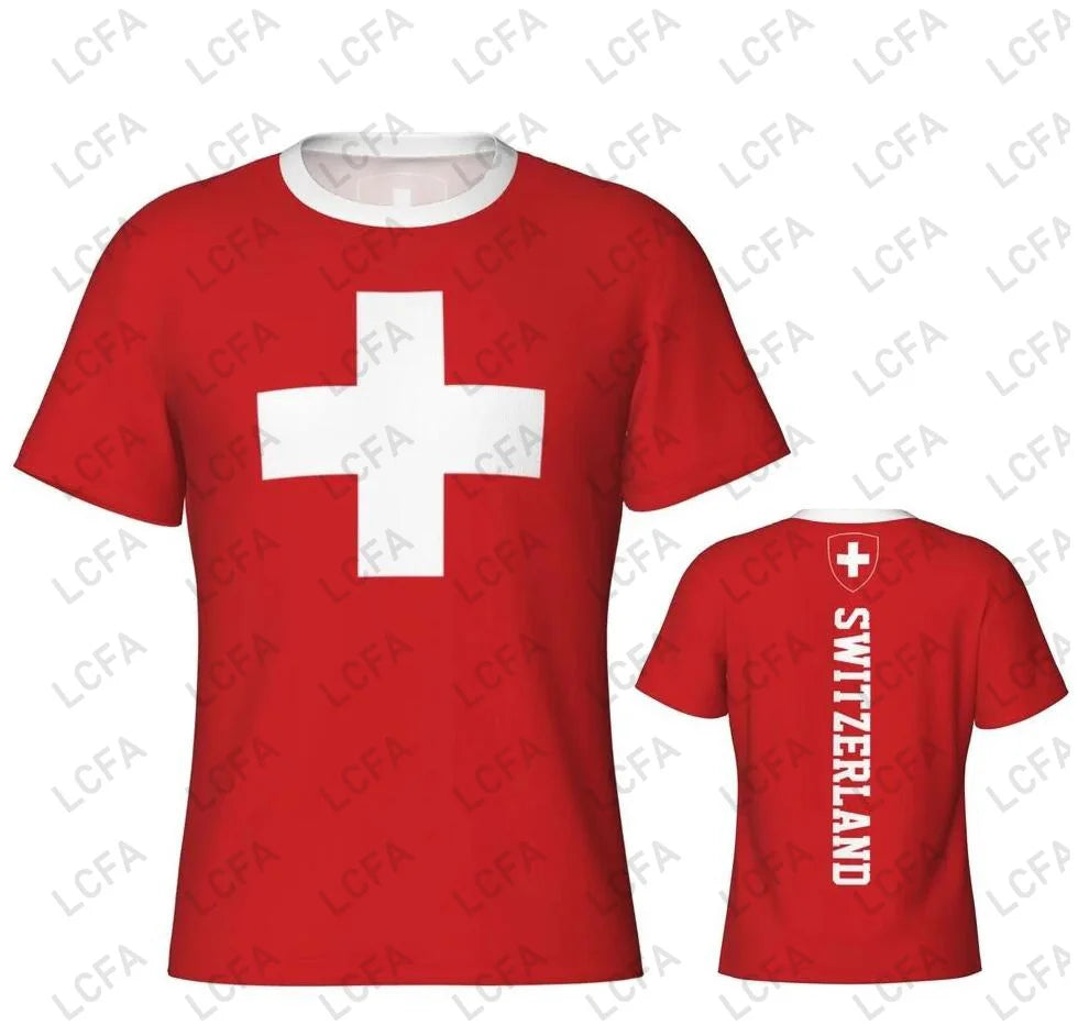 Swiss Flag Jersey T-shirts Summer Men Short Sleeved Casual Sports T Shirt Switzerland Football Fashion Man Clothes Cusotm
