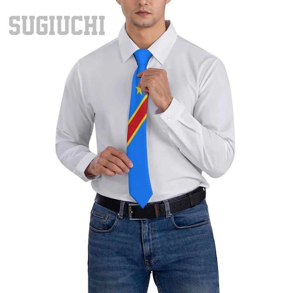 Democratic Republic Of Congo Flag Emblem Men Women Neck Ties Casual Plaid Tie Suits Slim Wedding Party Business Necktie Gravatas