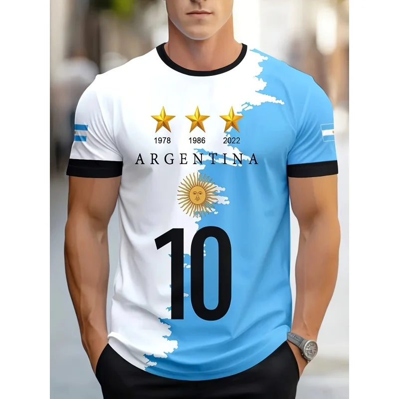 Argentina World Cup 2026 Football Jersey Unisex 3D Printed Oversized T-Shirt | National Emblem Casual Sports Tee