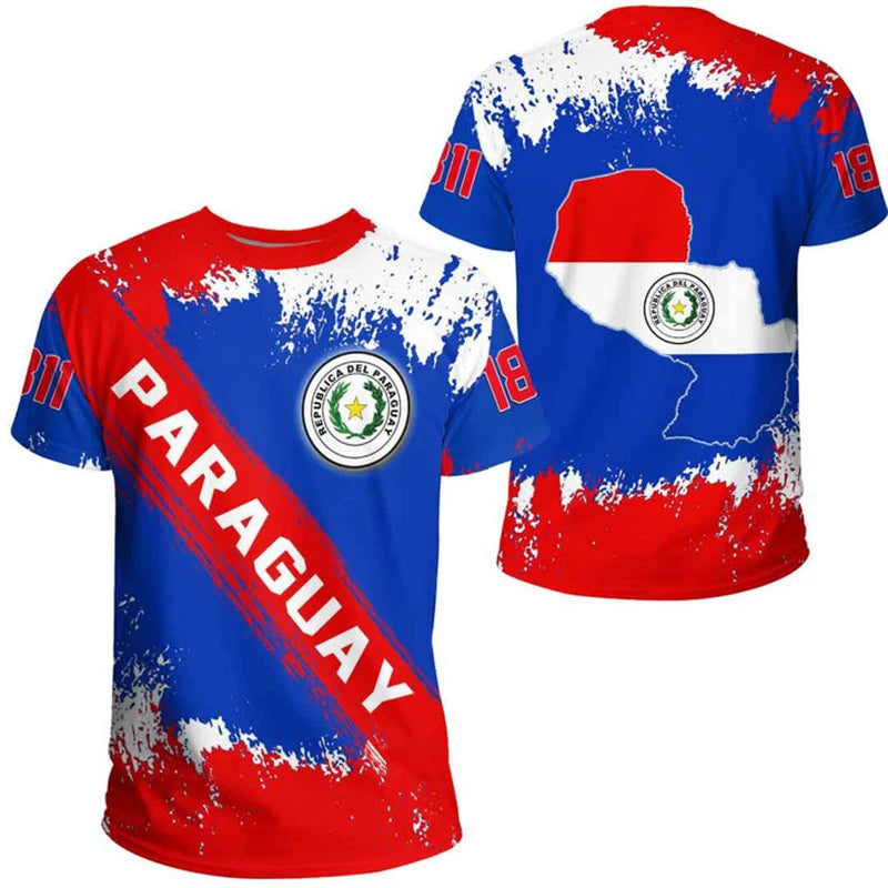 3D Paraguay Flag Pattern Men's T-shirt, Suitable for Summer Casual Wear, Quick-drying and Breathable Men's Short-sleeved Shirt