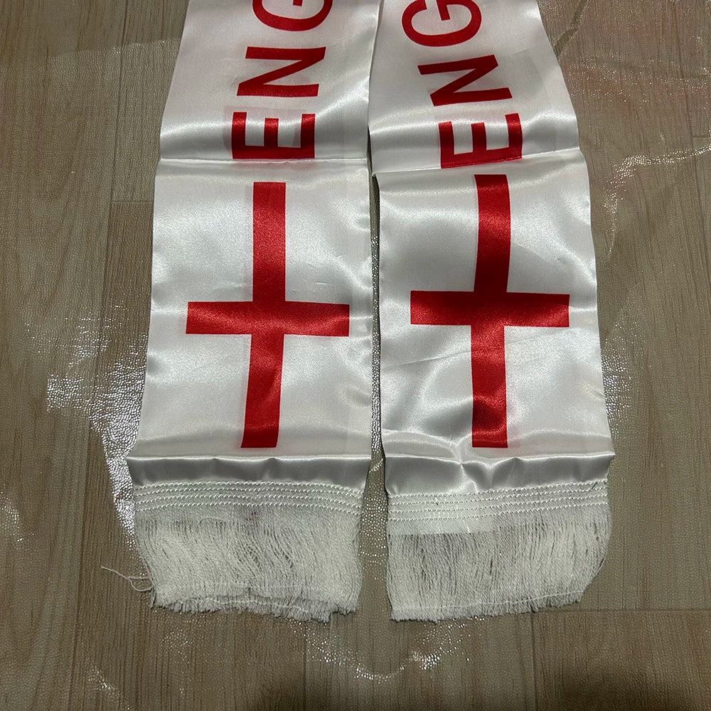 England Scarf 14x135cm Double-sided Printed England Flag Satin Scarf Suitable for 2026 world cup Sports Event