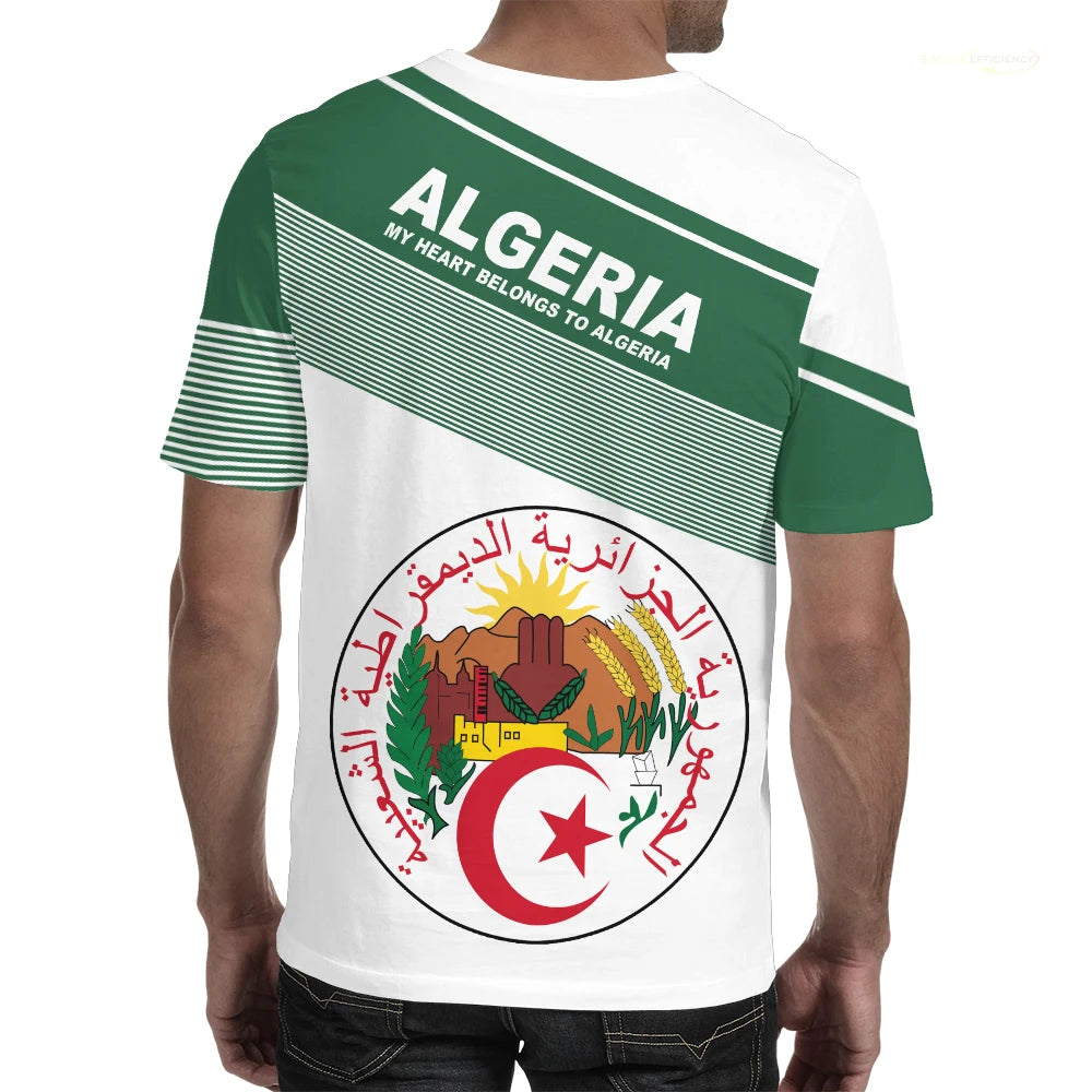 2024 Argélia Bandeira T-shirt Esportiva Casual Solta 3D Impresso de Alta Qualidade T-Shirts Verão Clube de Futebol Masculina Manga Curta Tops