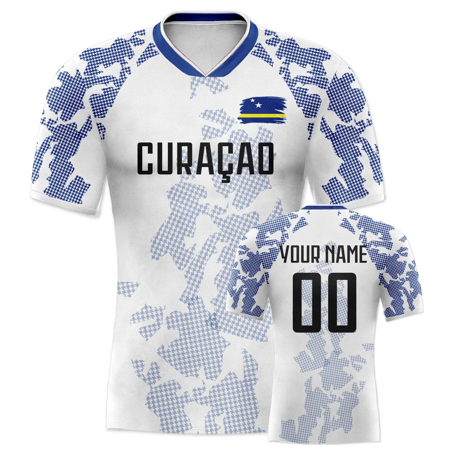 Custom Curacao Football Jersey Personalized with Name Number Breathable V-neck Soccer Team Shirt for Men Youth Women