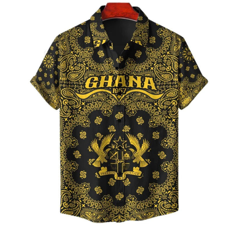 Ghana Flag Map 3D Printed Short Sleeve Shirts For Men Clothes GHA National Emblem Beach Shirts National Emblem Blouses Male Tops