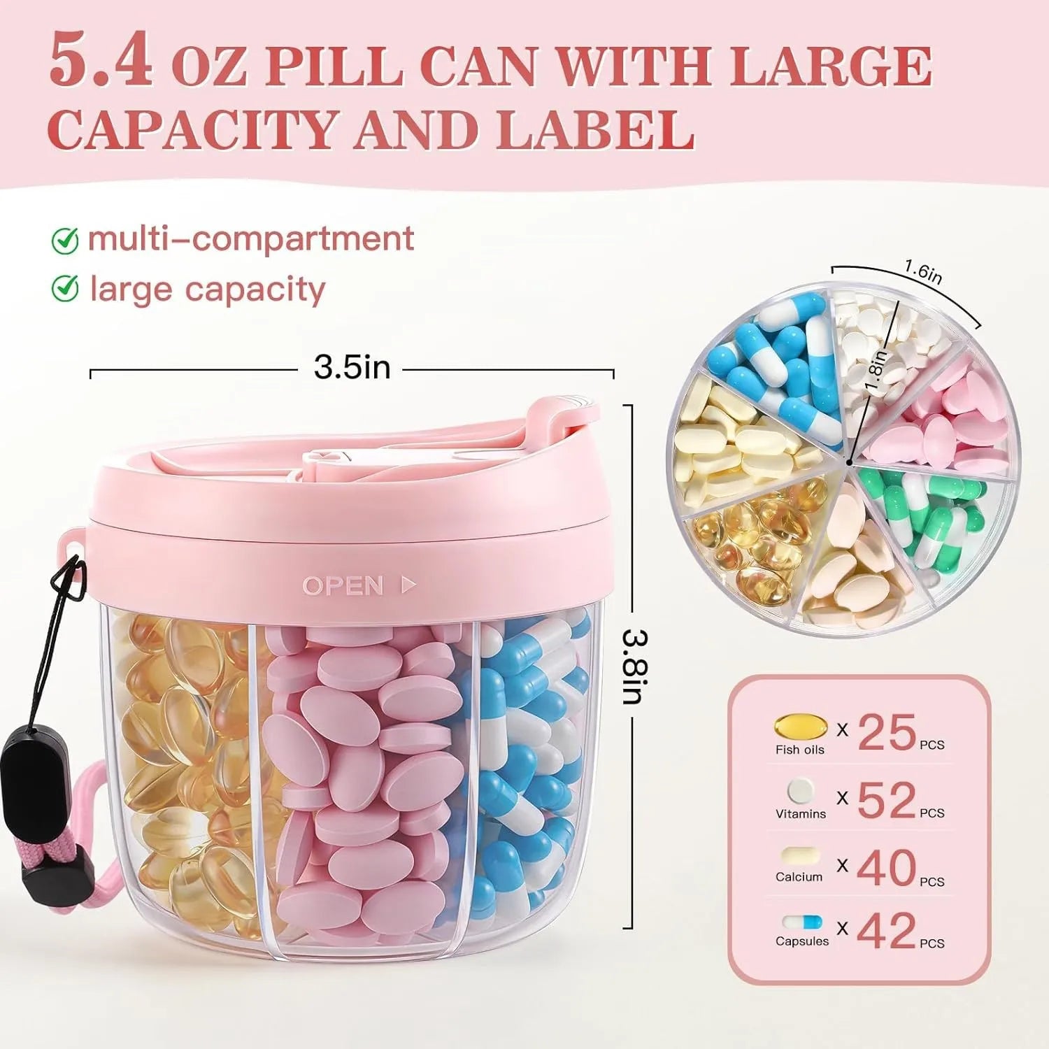 7 Compartment Pill Organizer with Anti Mix Design for Energy Boost Capsules and Vitamin Supplement Storage Box