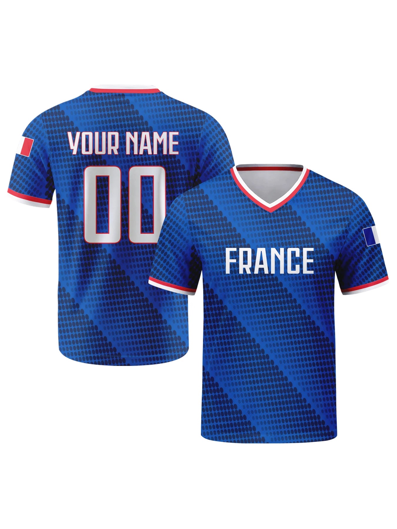 Custom France Football Jersey Personalized with Name Number Breathable V-neck Soccer Team Shirt for Men Youth Women