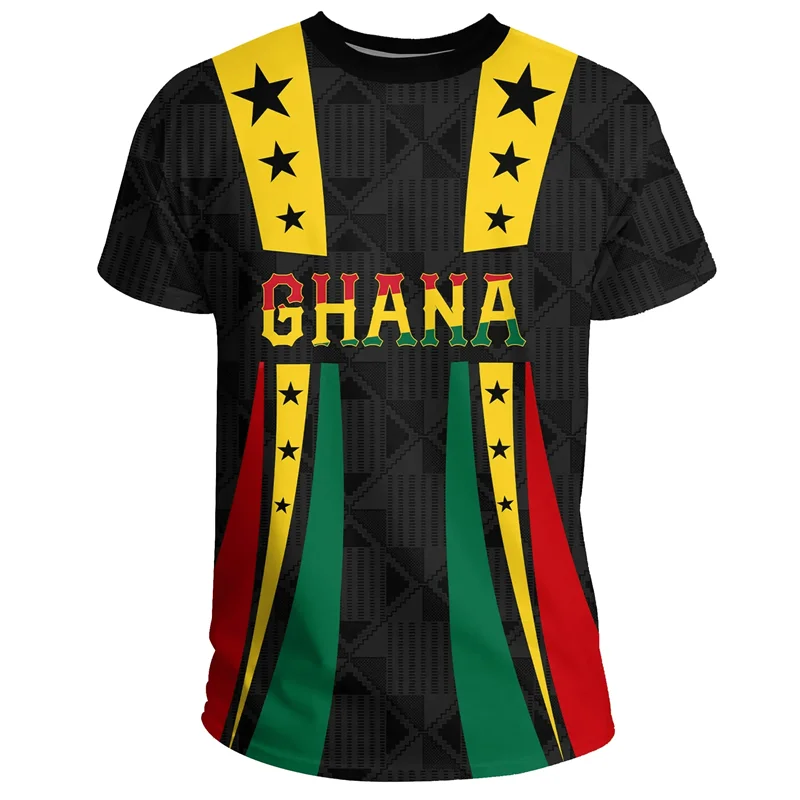 Camiseta masculina com estampa da bandeira e emblema de Gana africana, camiseta de time de futebol, camiseta de treino esportivo de verão ao ar livre