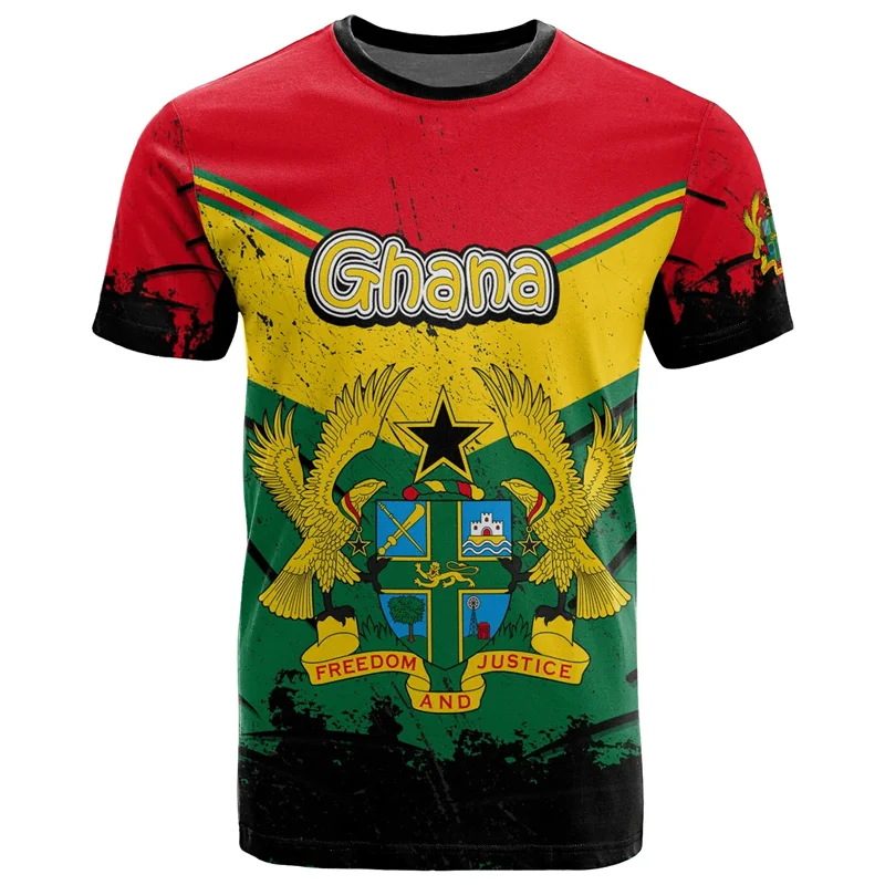 Camiseta masculina com estampa da bandeira e emblema de Gana africana, camiseta de time de futebol, camiseta de treino esportivo de verão ao ar livre