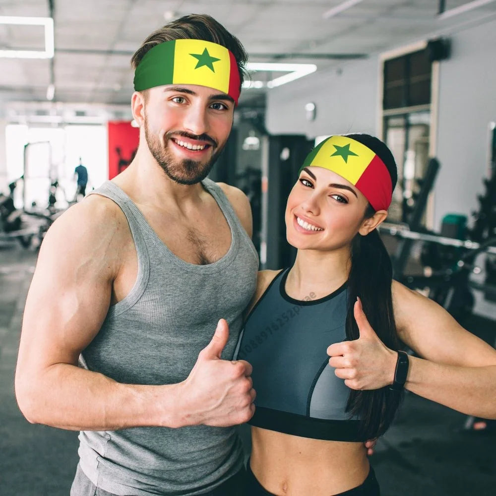 Senegal Flag Men Women Bands Elastic Wide Headbands For Yoga Sports Fitness Exercise Tennis Running Gym Dance Athletic
