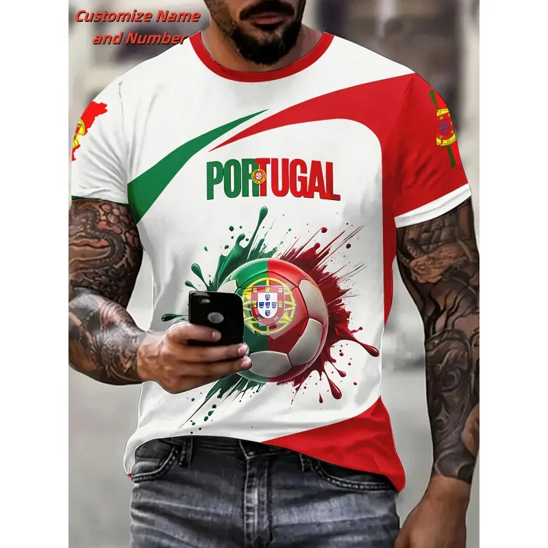3D PRINTED PORTUGAL FOOTBALL JERSEY MEN'S T-SHIRT WITH FOOTBALL PATTERN CASUAL SPORTS CREW NECK LOOSE TOP