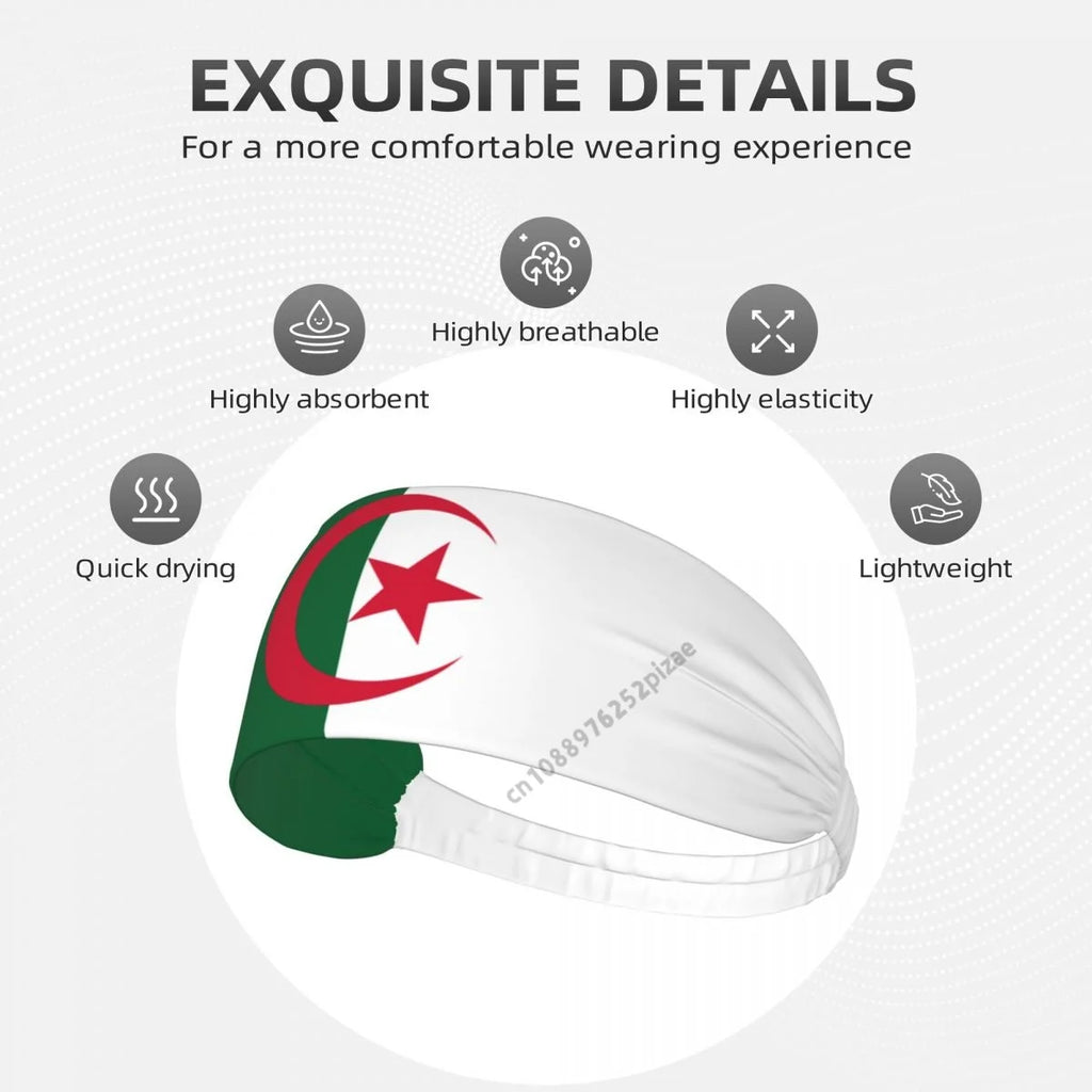 Algeria Flag Sports Headband – Wide Elastic Hair Band for Men & Women | Yoga, Running, Fitness & Gym