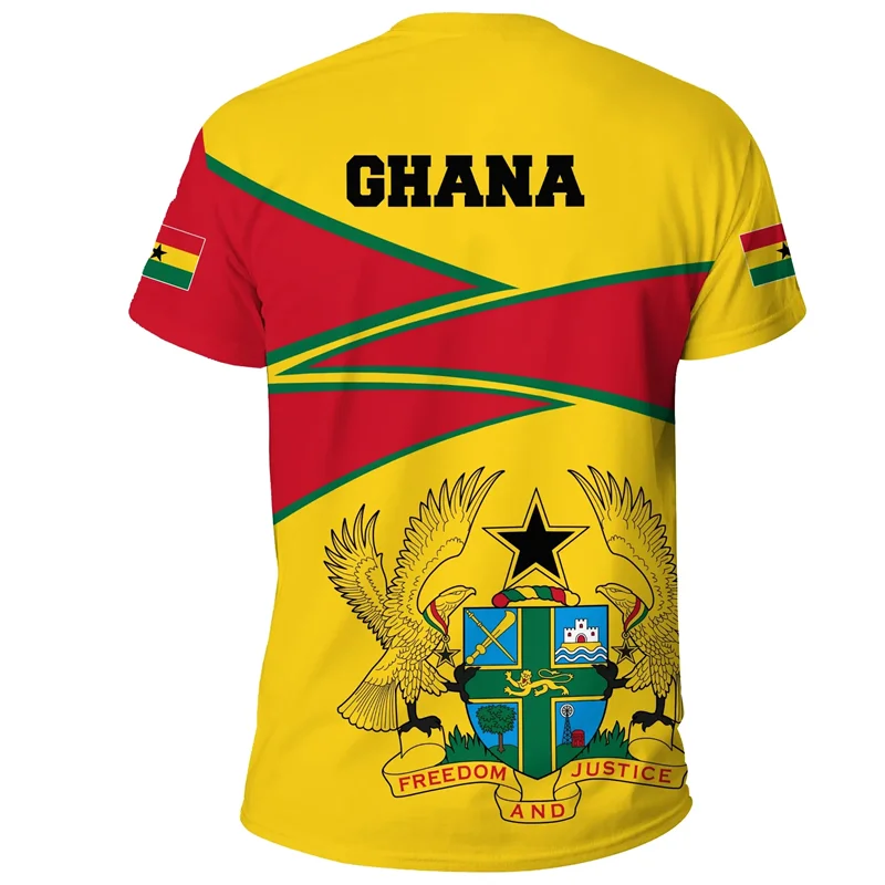 3D printed African Ghanaian flag and emblem pattern men's T-shirt, football team jersey, summer outdoor sports training top