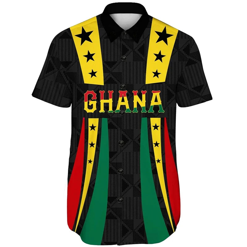 Ghana Flag Map 3D Printed Short Sleeve Shirts For Men Clothes GHA National Emblem Beach Shirts National Emblem Blouses Male Tops