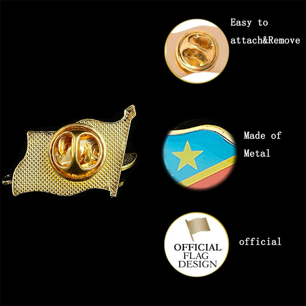 The Democratic Republic of the Congo Novelty Flag Pattern Gold Plated Brooch Multicolor Butterfly Clip Flag Lapel Pin