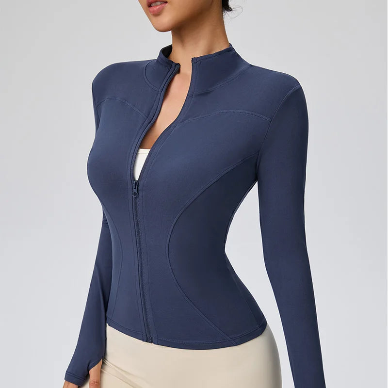 Women’s Sports Jacket Long Sleeve Quick Dry Gym Jacket Fitness Workout Running Training Zip Up Sportswear Coat