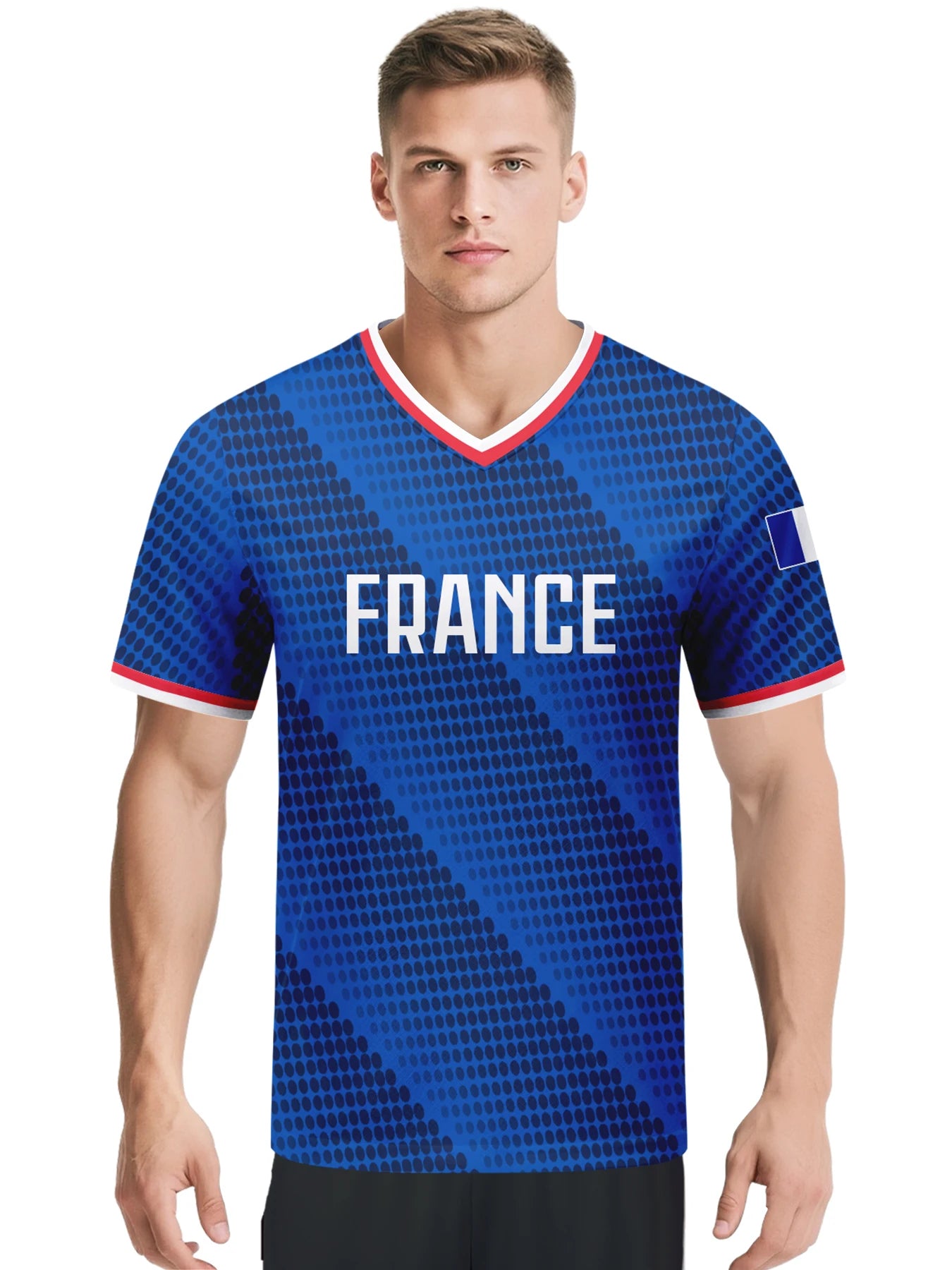Custom France Football Jersey Personalized with Name Number Breathable V-neck Soccer Team Shirt for Men Youth Women