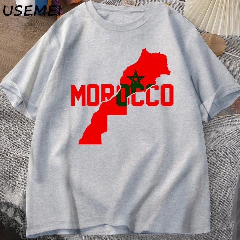 Morocco Flag Graphic T Shirts Men Cotton Short Sleeve Moroccan T-shirt Men's Printed T Shirt Male Clothes Streetwear